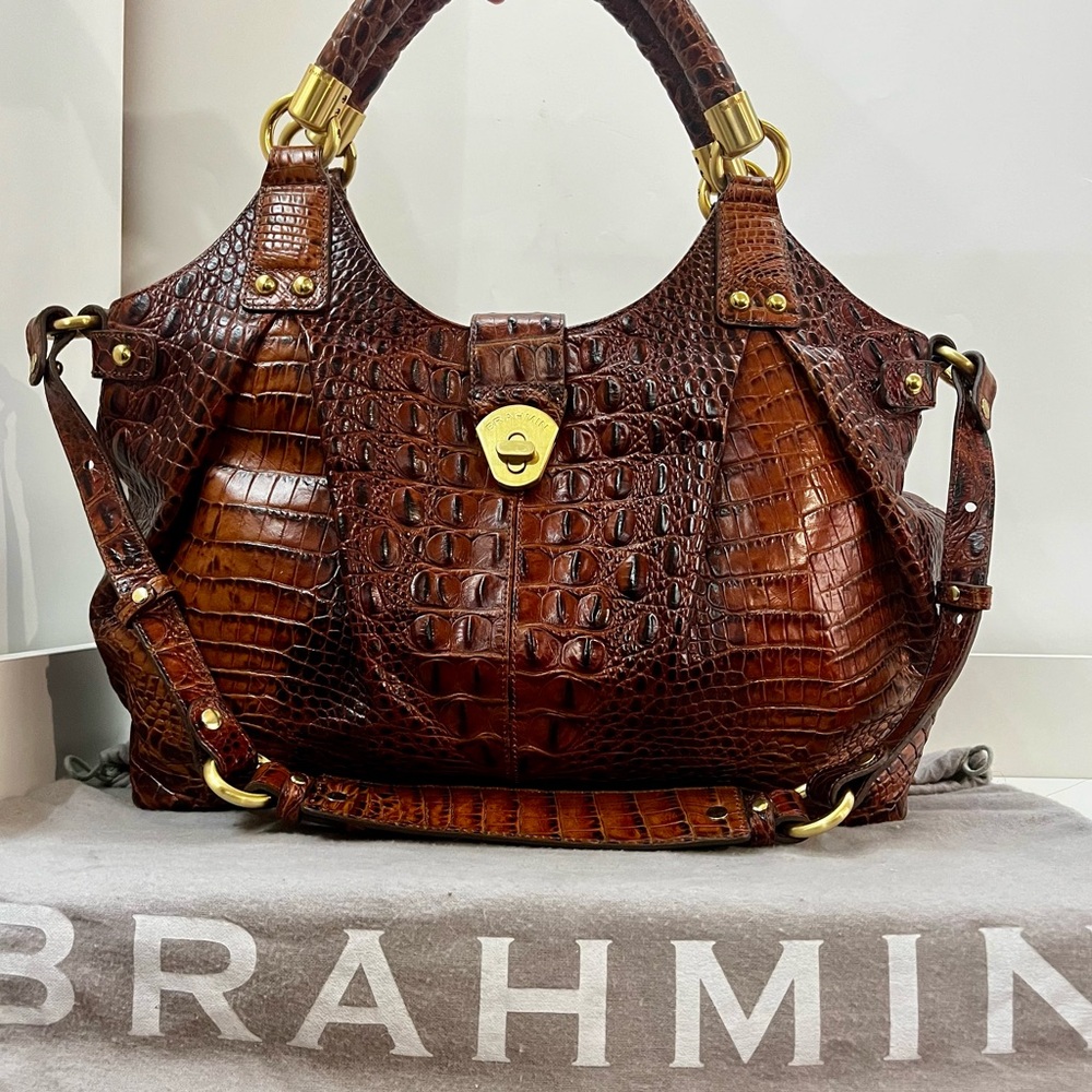 BRAHMIN Melbourne Dagny Elisa Pecan Satchel Tote Shoulder Bag